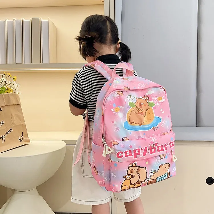 Kid'S Nylon Cartoon Capybara Cute Square Zipper Functional Backpack display picture 14