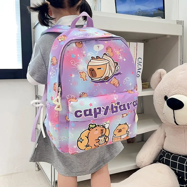 Kid'S Nylon Cartoon Capybara Cute Square Zipper Functional Backpack display picture 11