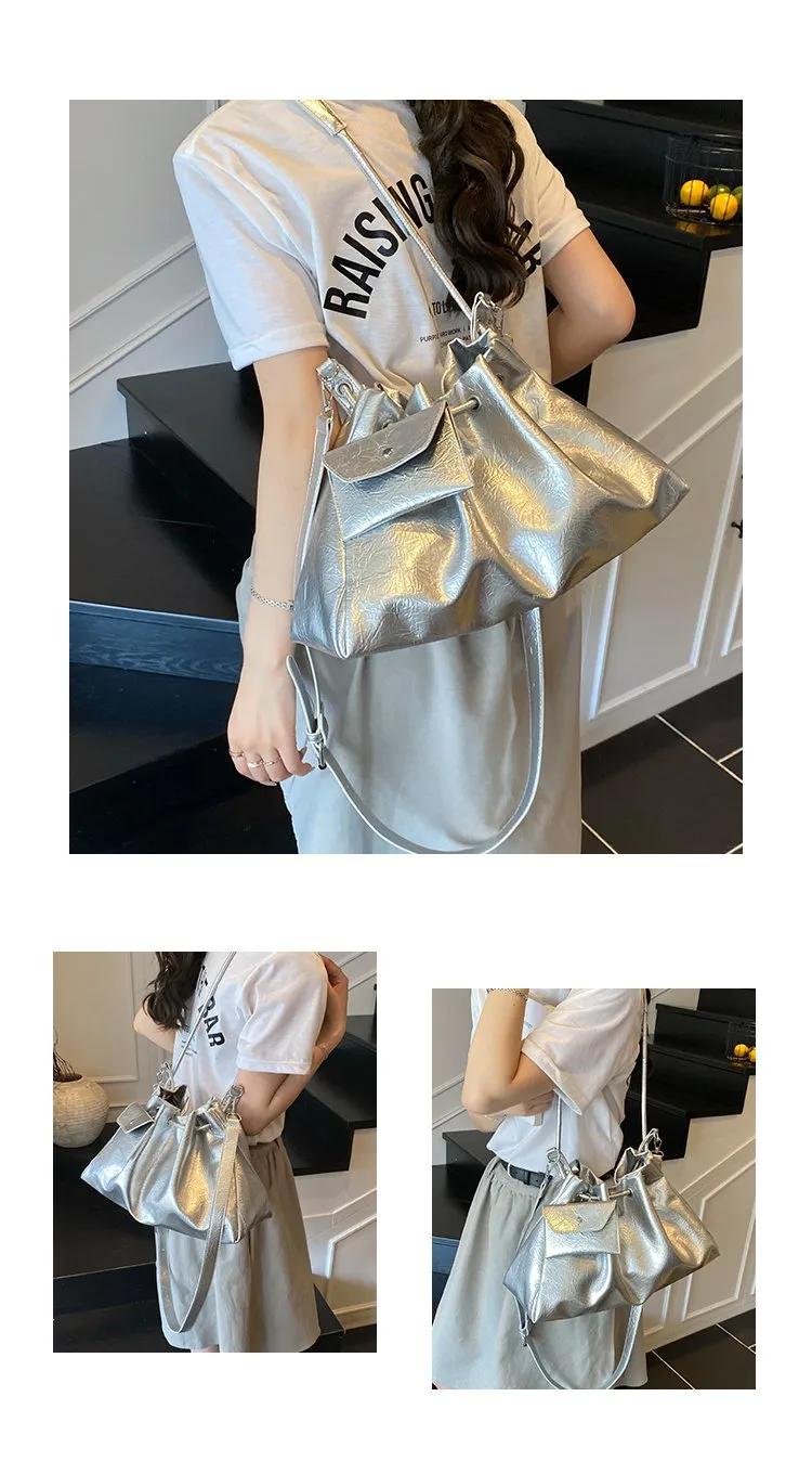 Women's Pu Leather Solid Color Streetwear Dumpling Shape String Shoulder Bag Tote Bag display picture 24
