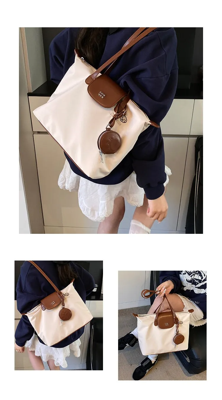 Women's Pu Leather Nylon Color Block Streetwear Square Zipper Shoulder Bag Tote Bag display picture 17