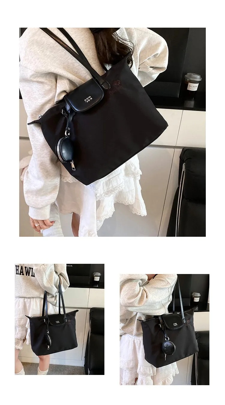 Women's Pu Leather Nylon Color Block Streetwear Square Zipper Shoulder Bag Tote Bag display picture 9