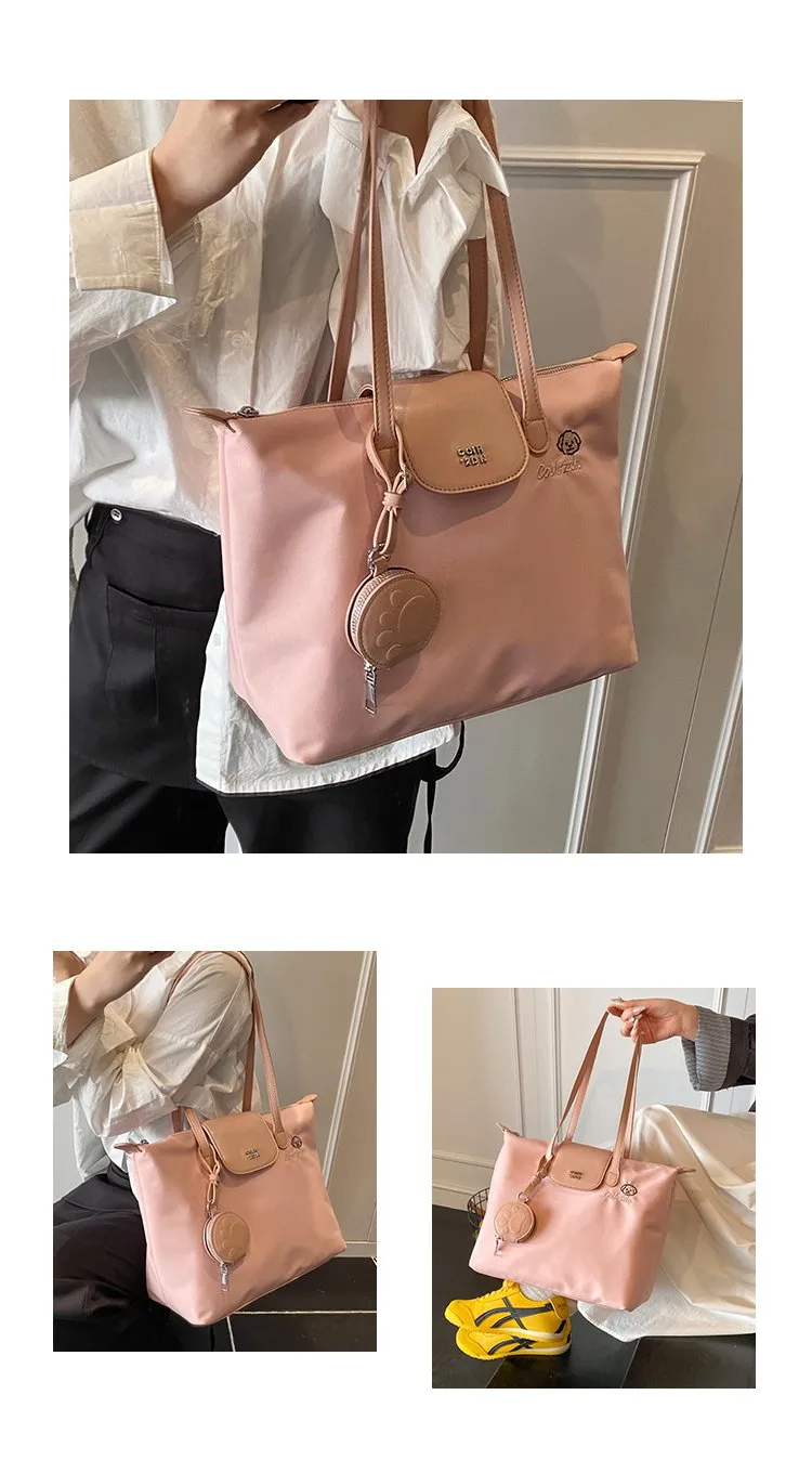 Women's Pu Leather Nylon Color Block Streetwear Square Zipper Shoulder Bag Tote Bag display picture 8