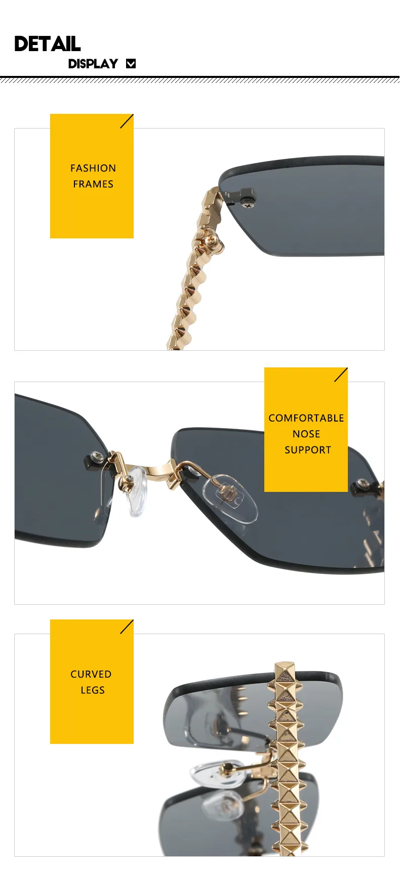 Rimless Square Edge Sunglasses Thread Fashion  Style Style Women's Sunglasses Travel Fashion Matching display picture 11