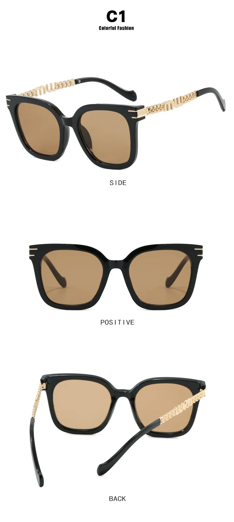 Fashion Women's Square Chain Sunglasses Thin Looking Fashion Glasses Chic Feeling Travel Style Sunscreen Brown Black display picture 9