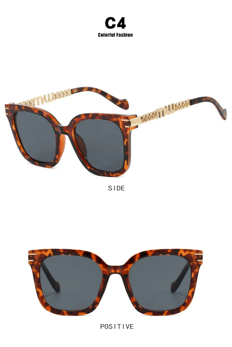 Fashion Women's Square Chain Sunglasses Thin Looking Fashion Glasses Chic Feeling Travel Style Sunscreen Brown Black display picture 12
