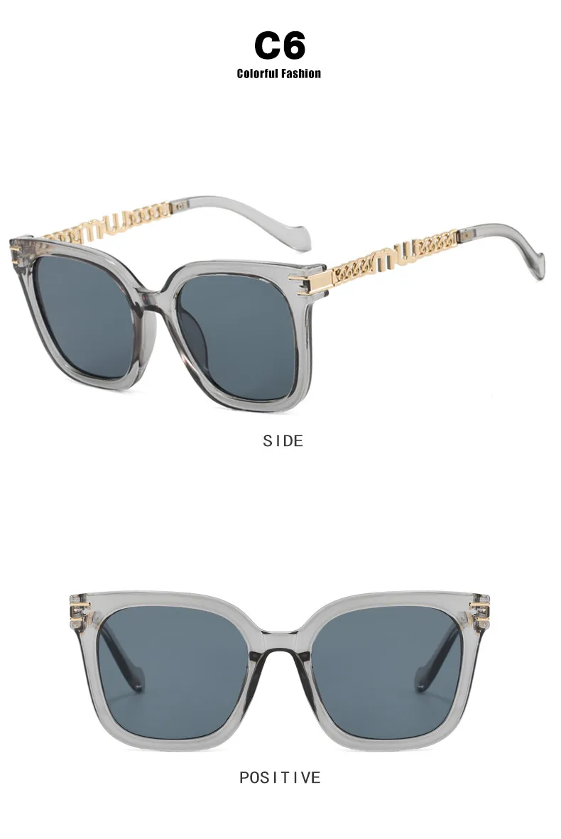 Fashion Women's Square Chain Sunglasses Thin Looking Fashion Glasses Chic Feeling Travel Style Sunscreen Brown Black display picture 14