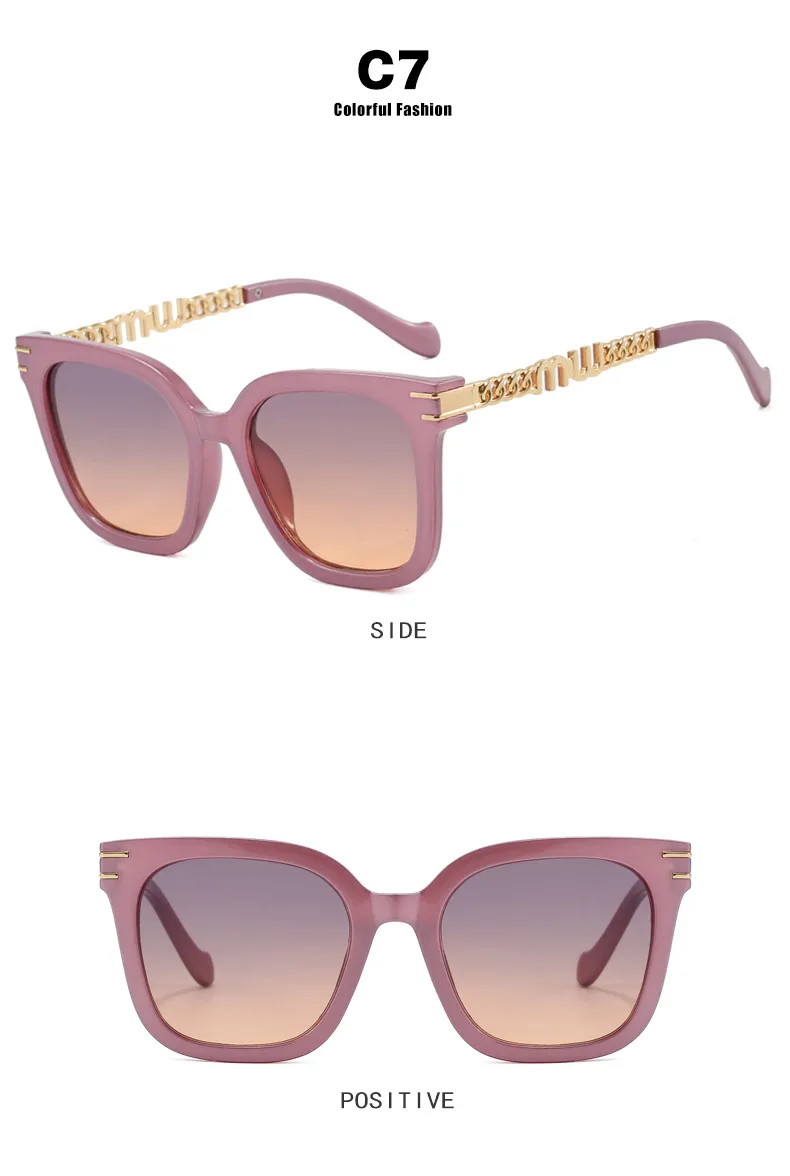 Fashion Women's Square Chain Sunglasses Thin Looking Fashion Glasses Chic Feeling Travel Style Sunscreen Brown Black display picture 15