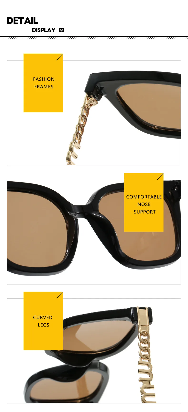 Fashion Women's Square Chain Sunglasses Thin Looking Fashion Glasses Chic Feeling Travel Style Sunscreen Brown Black display picture 16