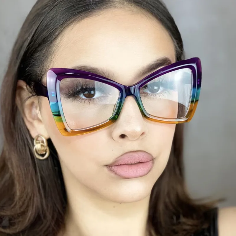 Butterfly Frame Full Rim Glasses Anti-Blue Light Plain Lens Large Frame Color Matching Design Elegant Versatile For Adults display picture 1