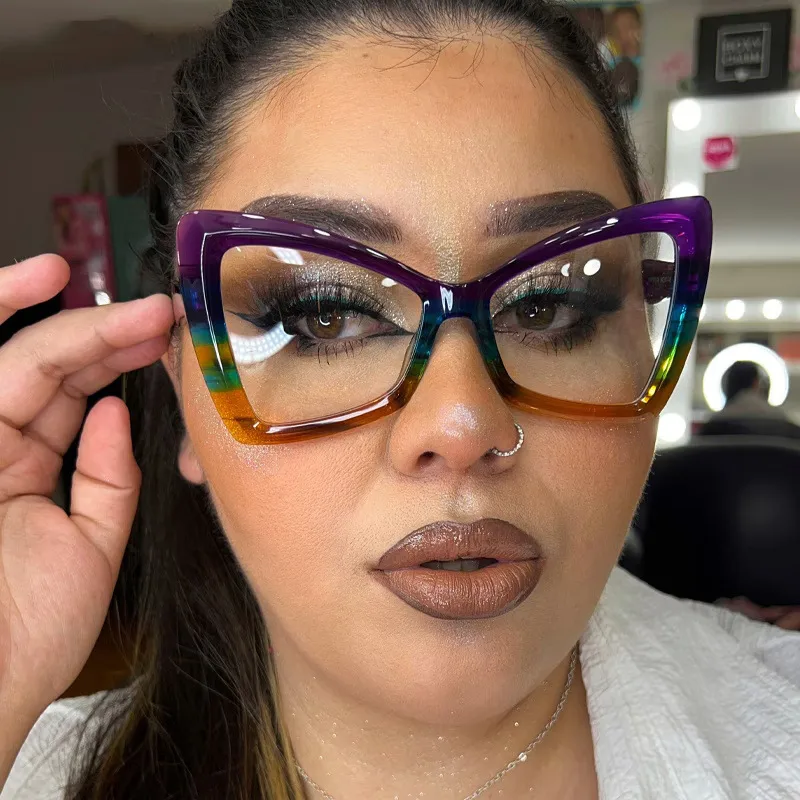 Butterfly Frame Full Rim Glasses Anti-Blue Light Plain Lens Large Frame Color Matching Design Elegant Versatile For Adults display picture 2