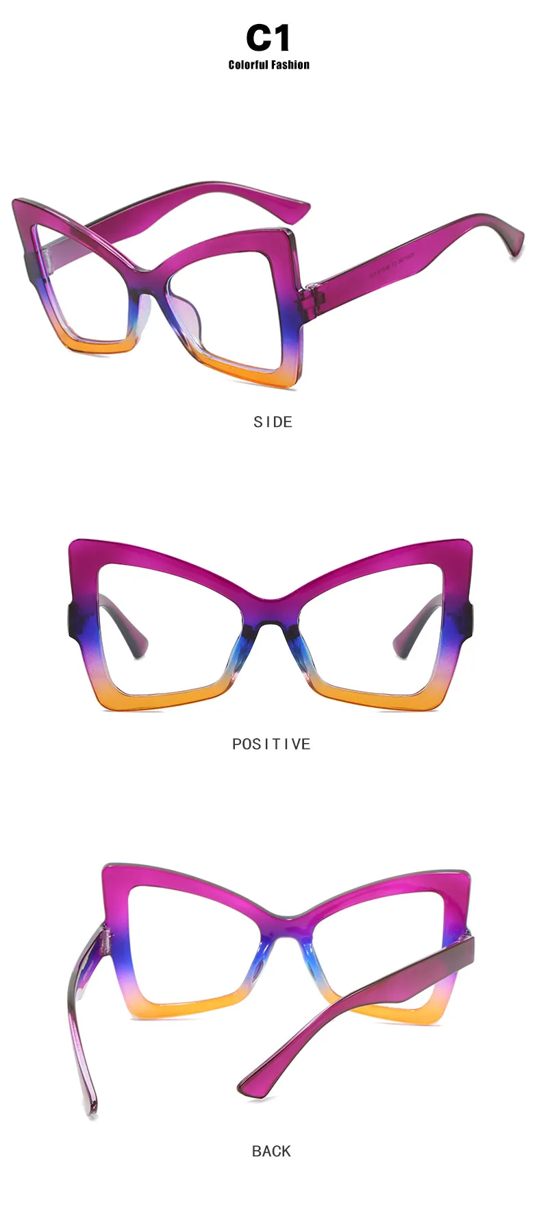 Butterfly Frame Full Rim Glasses Anti-Blue Light Plain Lens Large Frame Color Matching Design Elegant Versatile For Adults display picture 7