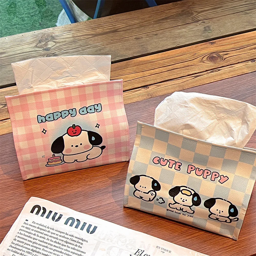 Tengyi Original Cute Cartoon Leather Tissue Box Car Storage Simple Style PVC Material Household Tissue Holder display picture 3