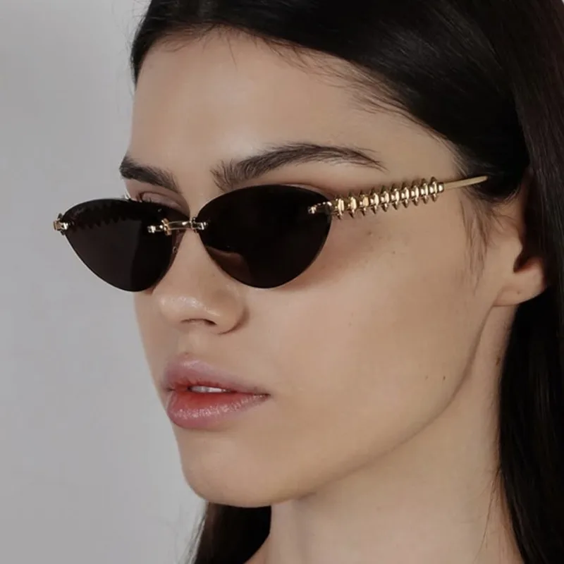 Fashion Cat Eye Sunglasses Unisex Rimless Cutting Edge Triangle Sun Protection High-End Polarized Lens Glasses display picture 3