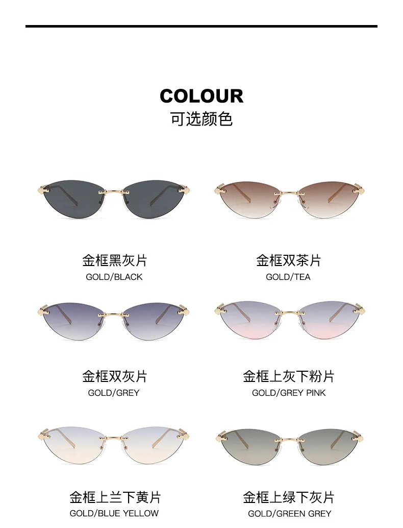 Fashion Cat Eye Sunglasses Unisex Rimless Cutting Edge Triangle Sun Protection High-End Polarized Lens Glasses display picture 6