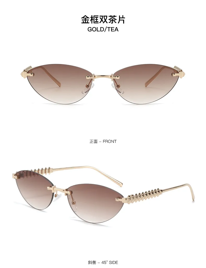 Fashion Cat Eye Sunglasses Unisex Rimless Cutting Edge Triangle Sun Protection High-End Polarized Lens Glasses display picture 11