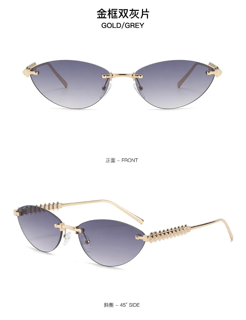 Fashion Cat Eye Sunglasses Unisex Rimless Cutting Edge Triangle Sun Protection High-End Polarized Lens Glasses display picture 12