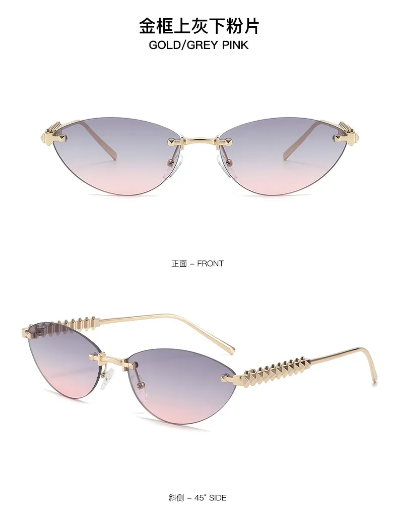 Fashion Cat Eye Sunglasses Unisex Rimless Cutting Edge Triangle Sun Protection High-End Polarized Lens Glasses display picture 13