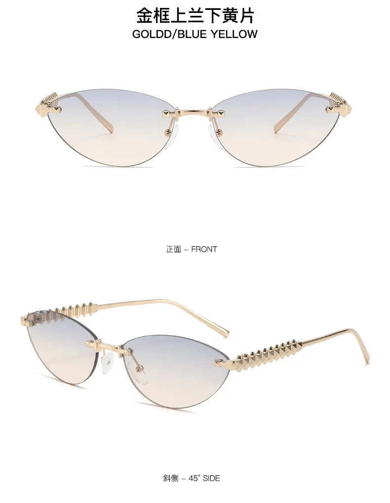Fashion Cat Eye Sunglasses Unisex Rimless Cutting Edge Triangle Sun Protection High-End Polarized Lens Glasses display picture 14
