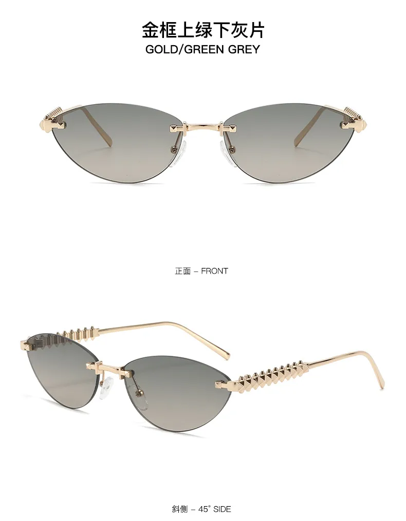 Fashion Cat Eye Sunglasses Unisex Rimless Cutting Edge Triangle Sun Protection High-End Polarized Lens Glasses display picture 15