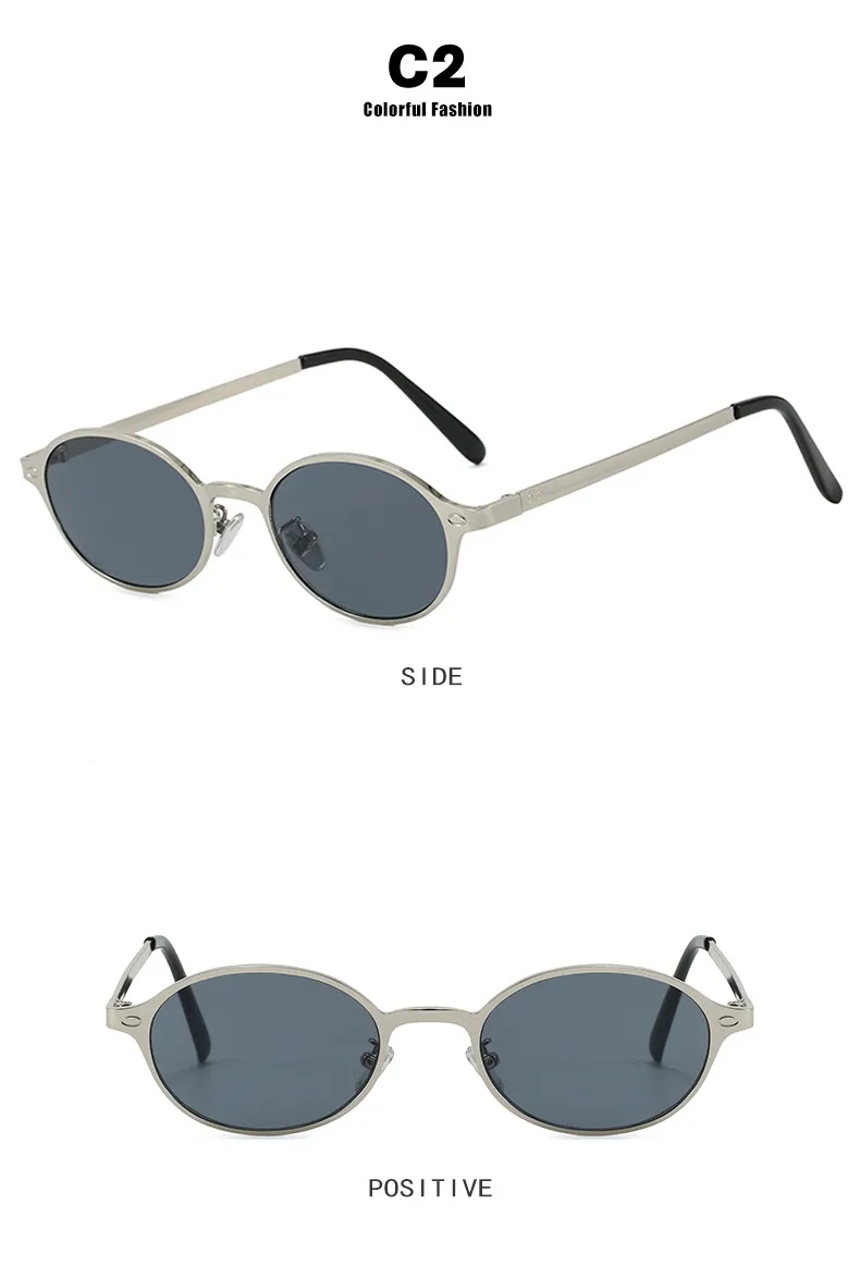 Vintage Metal Oval Sunglasses Women's UV Protection Fashion Petite Face Sunglasses Travel And Style Sunscreen Brown Gold display picture 10