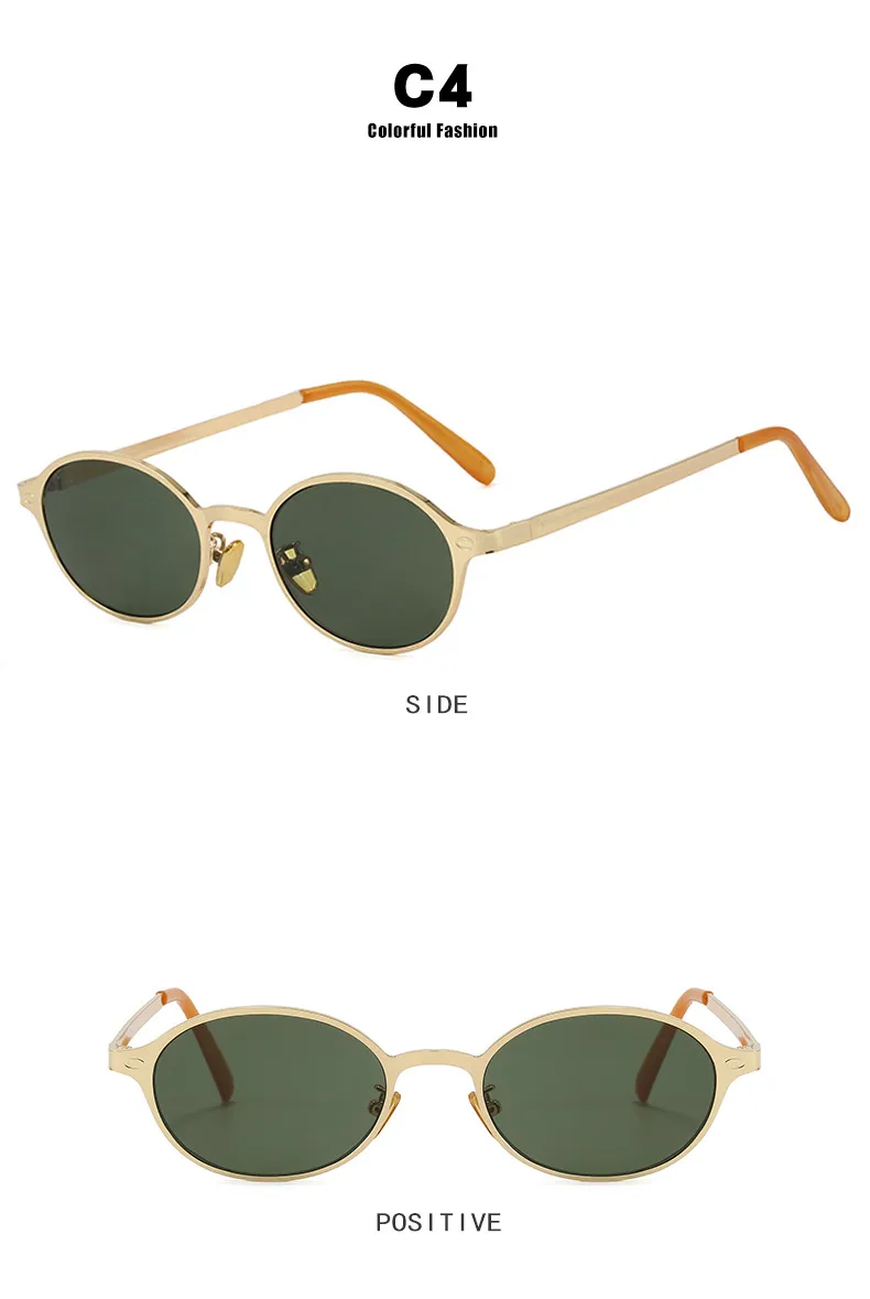 Vintage Metal Oval Sunglasses Women's UV Protection Fashion Petite Face Sunglasses Travel And Style Sunscreen Brown Gold display picture 12