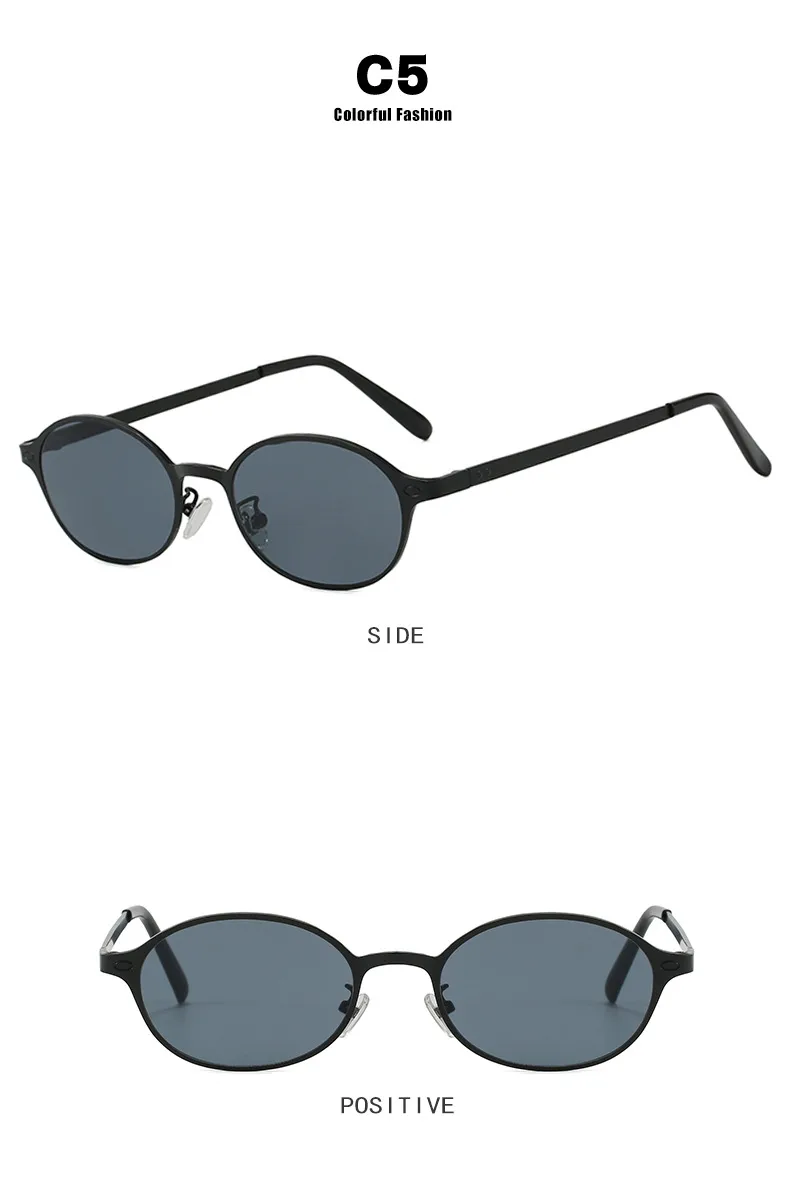 Vintage Metal Oval Sunglasses Women's UV Protection Fashion Petite Face Sunglasses Travel And Style Sunscreen Brown Gold display picture 13