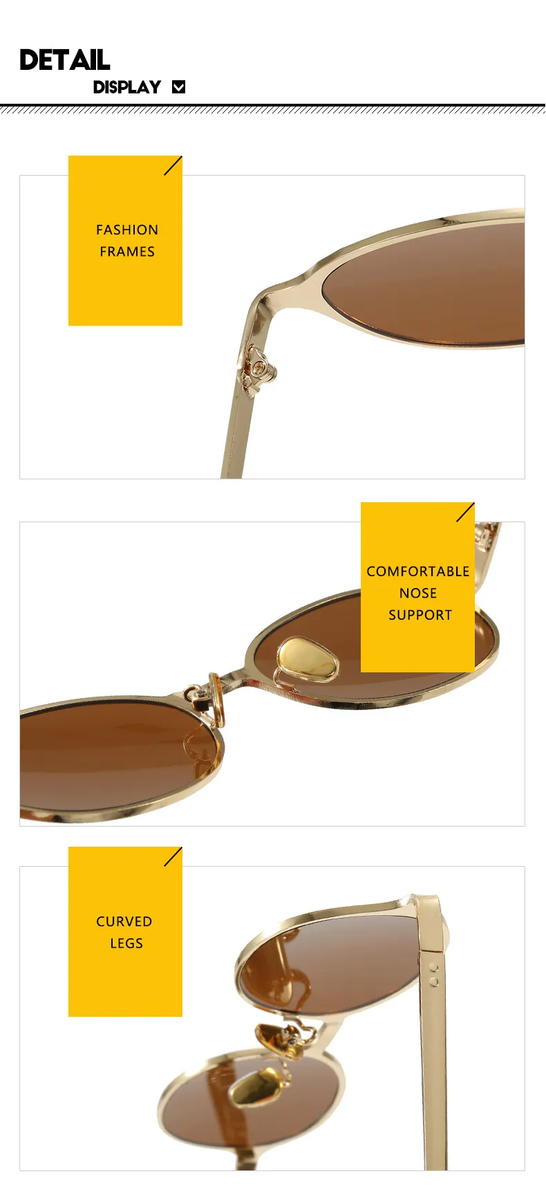 Vintage Metal Oval Sunglasses Women's UV Protection Fashion Petite Face Sunglasses Travel And Style Sunscreen Brown Gold display picture 17