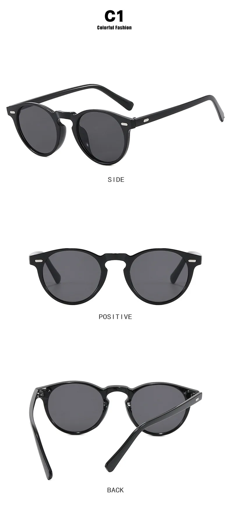 Men's Round Frame Sunglasses Simple Fashion Retro European American Style Fashion Sunscreen Travel Full Frame Black AC Material display picture 9