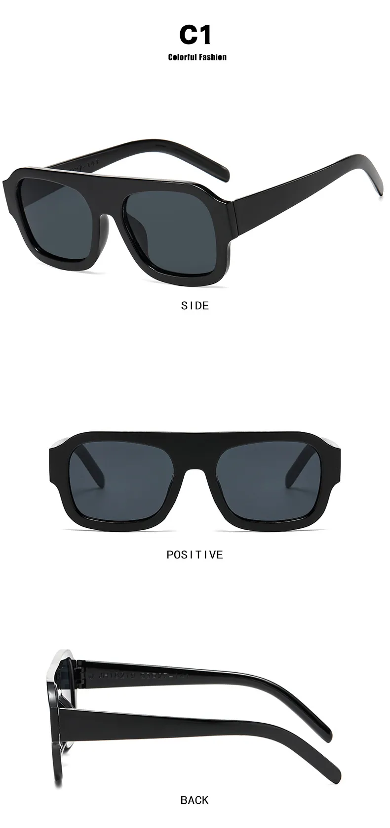 Large Square Frame Single Beam Sunglasses Street Style Fashion Personality High-End Sense Travel Sun Protection Glasses display picture 9