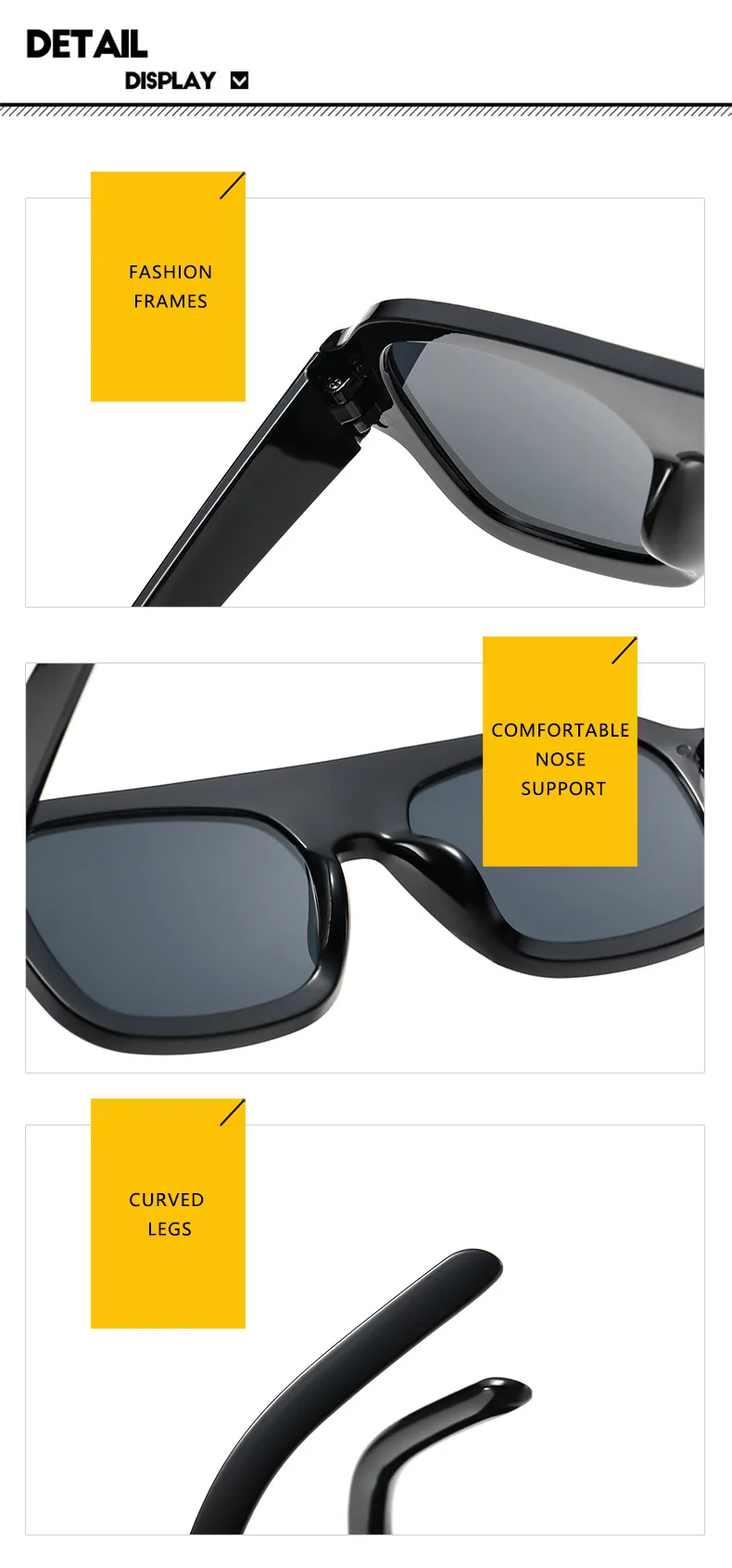 Large Square Frame Single Beam Sunglasses Street Style Fashion Personality High-End Sense Travel Sun Protection Glasses display picture 17