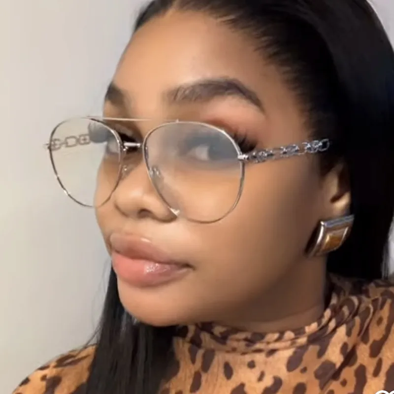 Frog-Shaped Aviator Sunglasses For Women Chain Glasses Fashion Travel UV Protection Resin Lens Brown Gold Frame Ins Style display picture 2