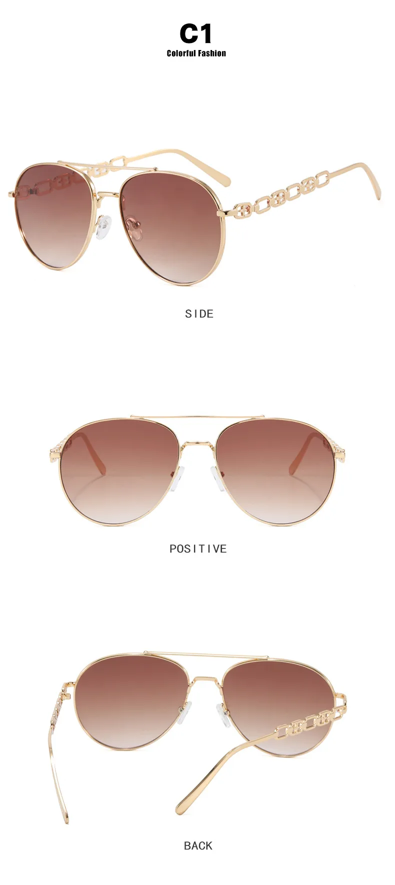 Frog-Shaped Aviator Sunglasses For Women Chain Glasses Fashion Travel UV Protection Resin Lens Brown Gold Frame Ins Style display picture 8