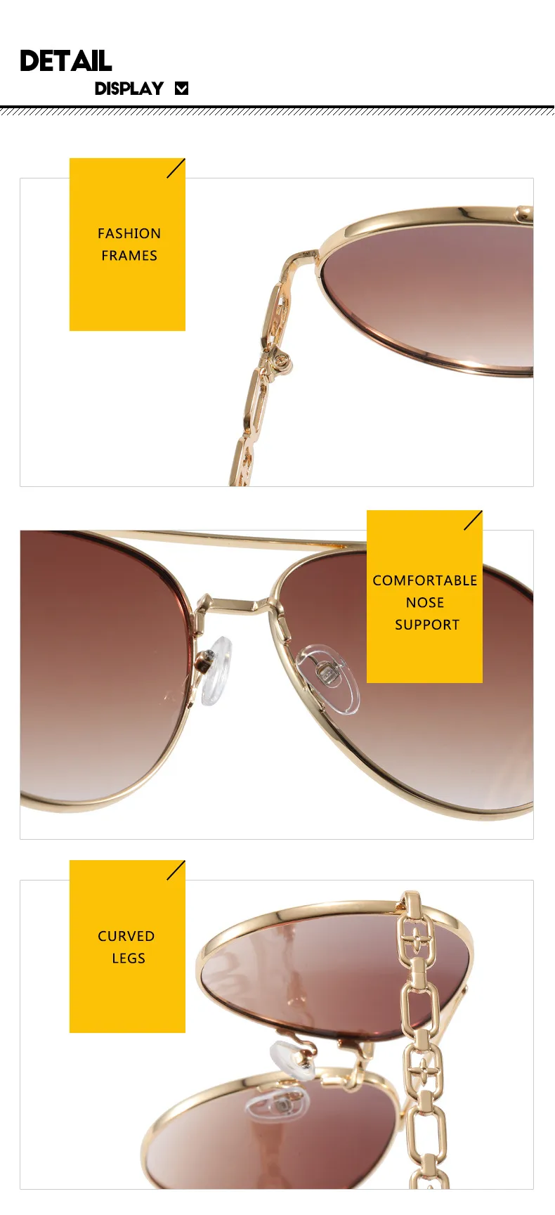 Frog-Shaped Aviator Sunglasses For Women Chain Glasses Fashion Travel UV Protection Resin Lens Brown Gold Frame Ins Style display picture 13