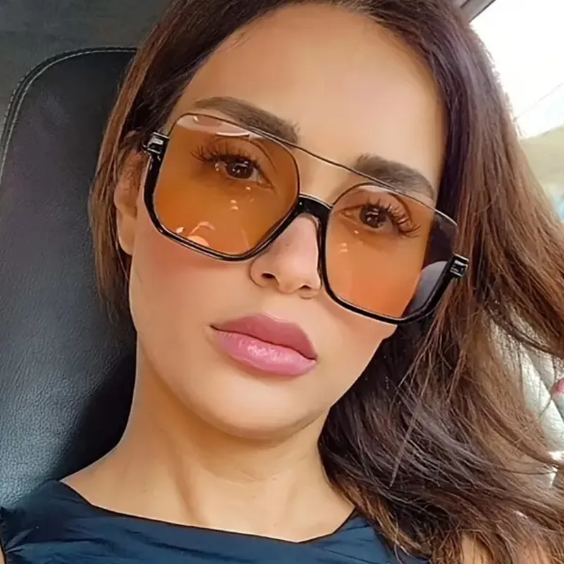 Square Half Frame Double Bridge Sunglasses Women Fashion Street Snap Black Full Frame Travel Sunscreen Personalized Hip Hop Street Style display picture 1
