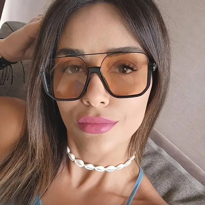 Square Half Frame Double Bridge Sunglasses Women Fashion Street Snap Black Full Frame Travel Sunscreen Personalized Hip Hop Street Style display picture 2