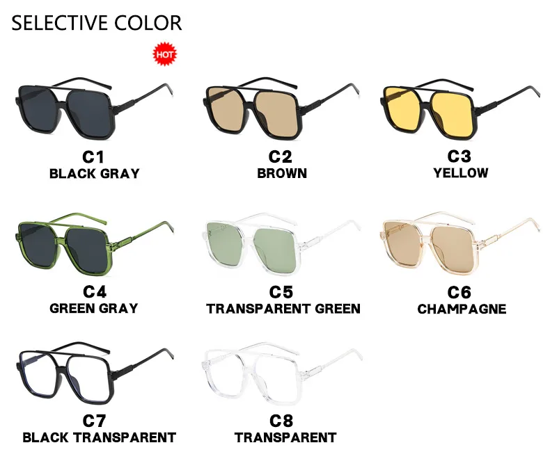 Square Half Frame Double Bridge Sunglasses Women Fashion Street Snap Black Full Frame Travel Sunscreen Personalized Hip Hop Street Style display picture 7