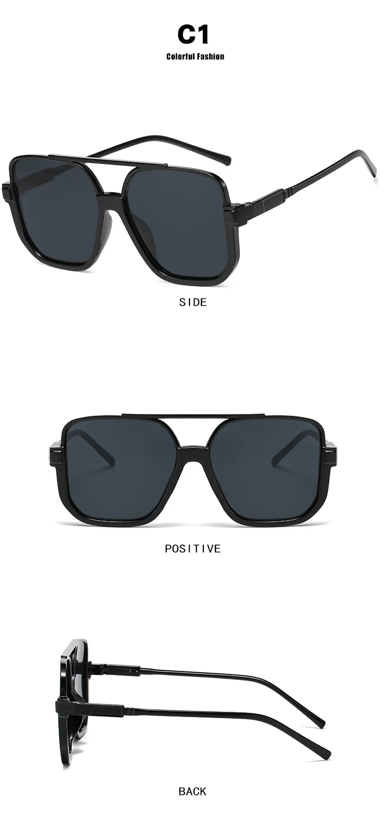 Square Half Frame Double Bridge Sunglasses Women Fashion Street Snap Black Full Frame Travel Sunscreen Personalized Hip Hop Street Style display picture 9
