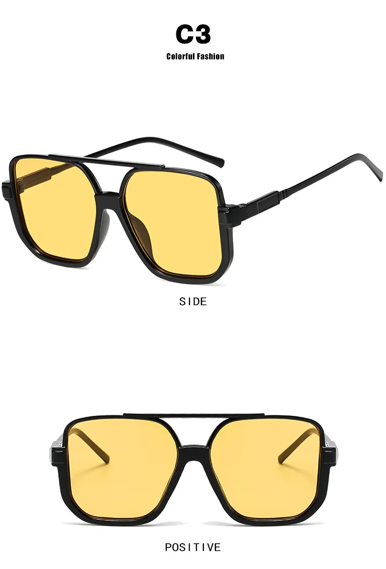 Square Half Frame Double Bridge Sunglasses Women Fashion Street Snap Black Full Frame Travel Sunscreen Personalized Hip Hop Street Style display picture 11