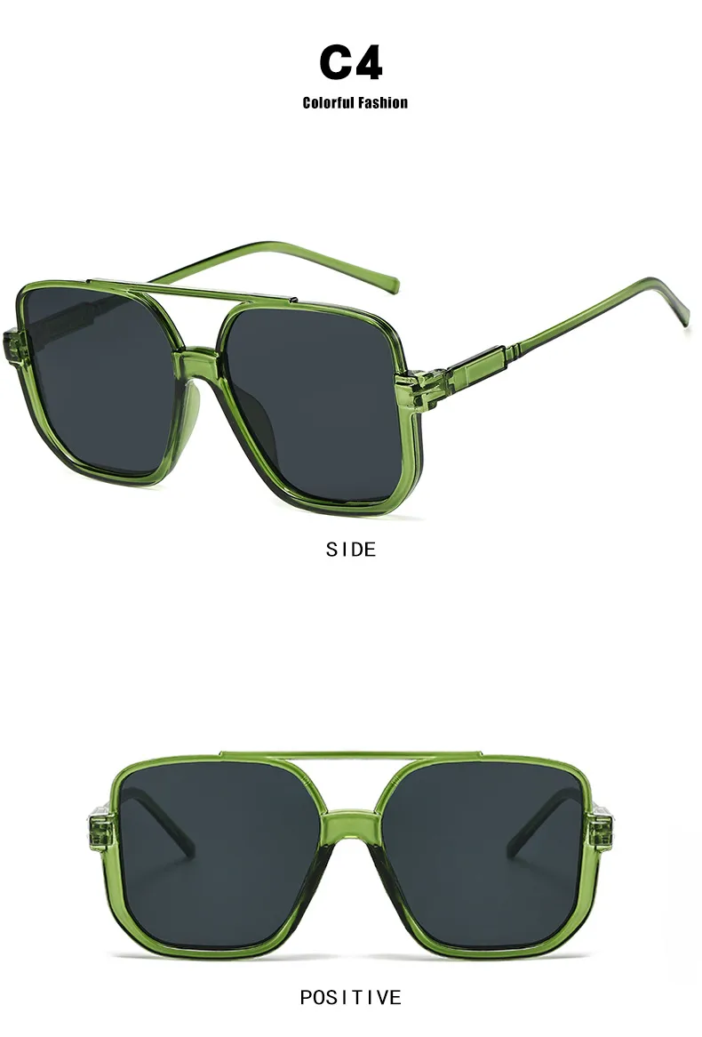 Square Half Frame Double Bridge Sunglasses Women Fashion Street Snap Black Full Frame Travel Sunscreen Personalized Hip Hop Street Style display picture 12