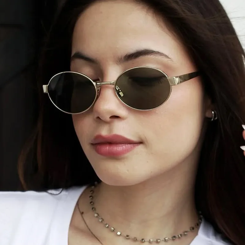 New Oval Sunglasses Women Fashion UV Protection Street Style Personality Concave Shape Travel Sunscreen Brown Gold display picture 2