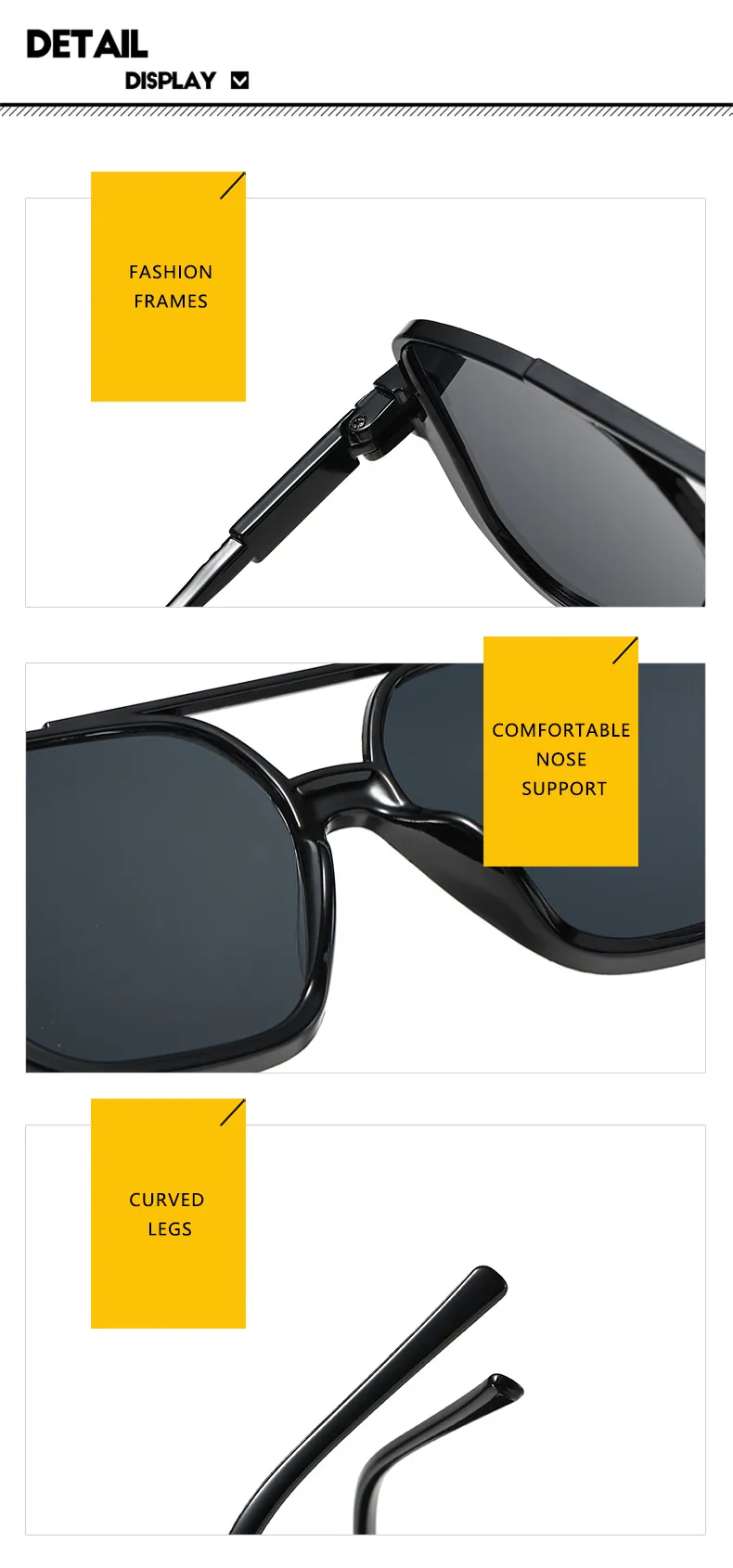 Square Half Frame Double Bridge Sunglasses Women Fashion Street Snap Black Full Frame Travel Sunscreen Personalized Hip Hop Street Style display picture 17