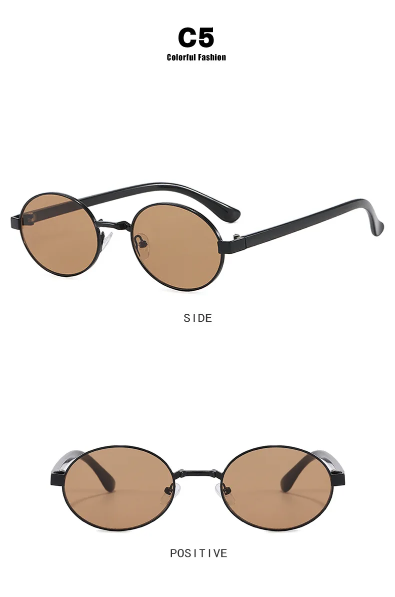 New Oval Sunglasses Women Fashion UV Protection Street Style Personality Concave Shape Travel Sunscreen Brown Gold display picture 12