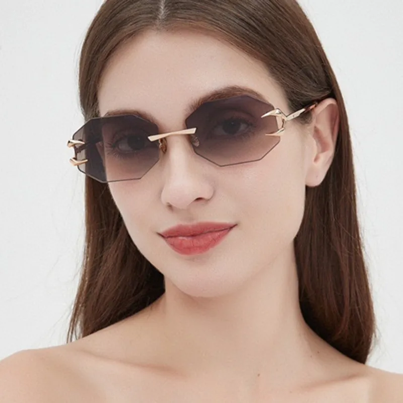 Devil's Claw Sunglasses Fashion Octagonal Frameless Sun-Resistant Sunglasses Fashion Eye Protection Ladies Travel And Streetwear display picture 5