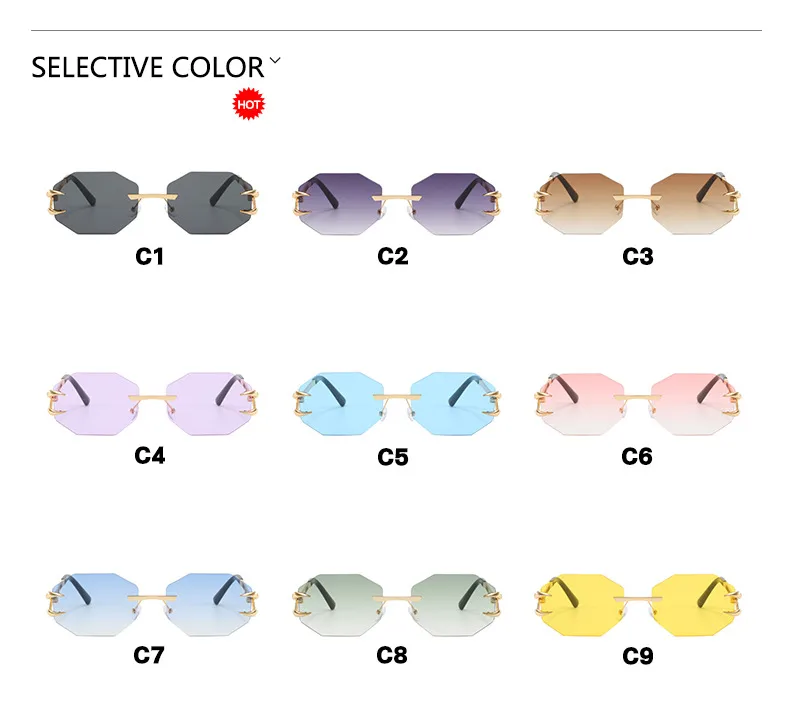 Devil's Claw Sunglasses Fashion Octagonal Frameless Sun-Resistant Sunglasses Fashion Eye Protection Ladies Travel And Streetwear display picture 7