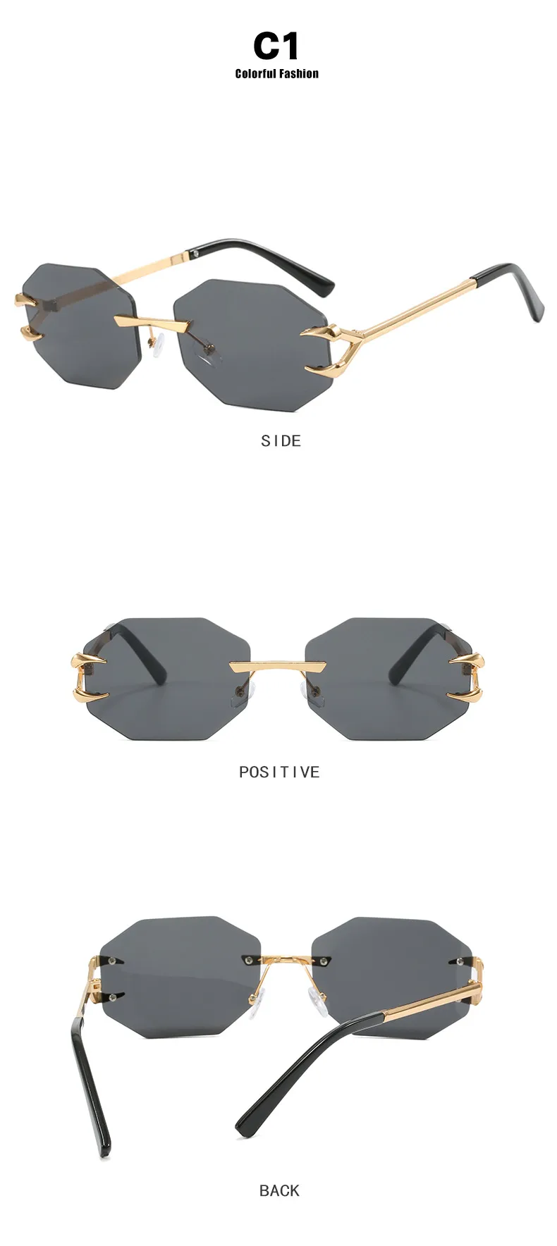 Devil's Claw Sunglasses Fashion Octagonal Frameless Sun-Resistant Sunglasses Fashion Eye Protection Ladies Travel And Streetwear display picture 9