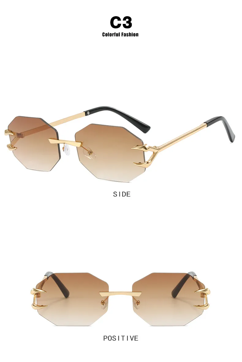 Devil's Claw Sunglasses Fashion Octagonal Frameless Sun-Resistant Sunglasses Fashion Eye Protection Ladies Travel And Streetwear display picture 11
