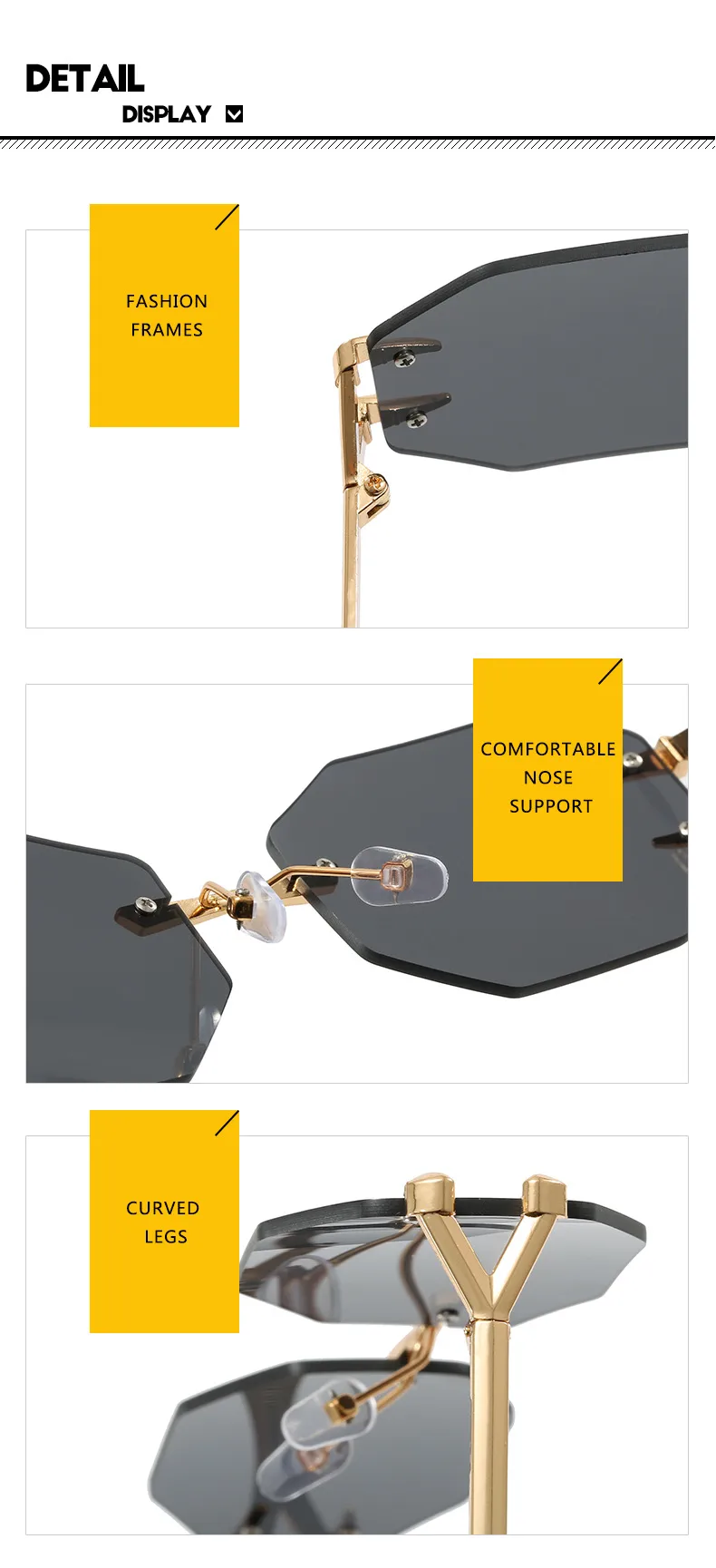 Devil's Claw Sunglasses Fashion Octagonal Frameless Sun-Resistant Sunglasses Fashion Eye Protection Ladies Travel And Streetwear display picture 18
