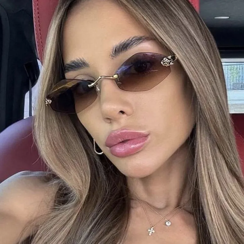 Unisex Diamond Shape Sunglasses Fashion Special Frameless UV Protection Travel & Street Style Gray & Gold PC Lens display picture 3
