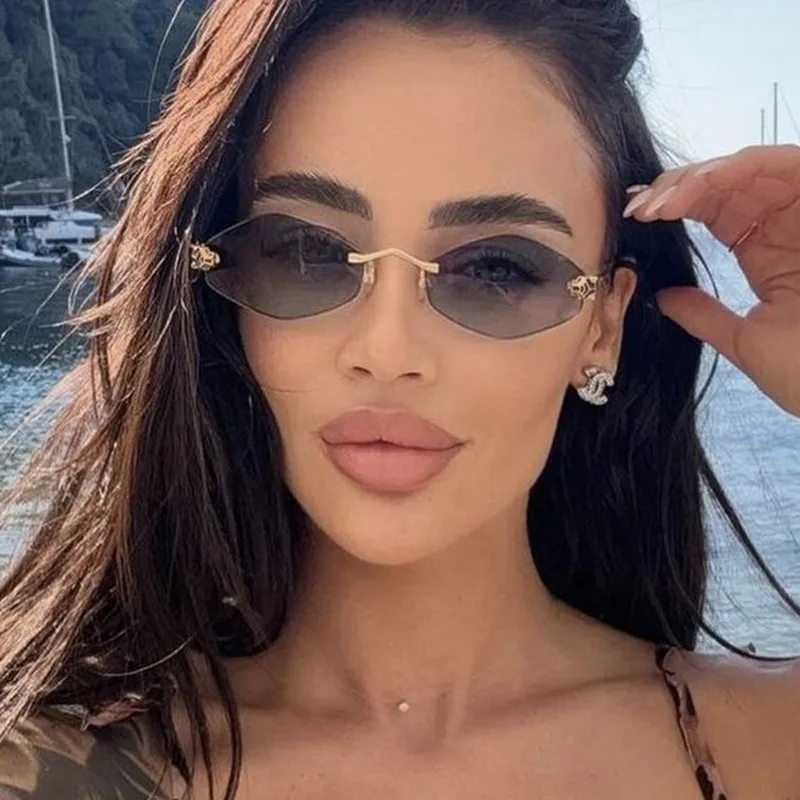 Unisex Diamond Shape Sunglasses Fashion Special Frameless UV Protection Travel & Street Style Gray & Gold PC Lens display picture 1