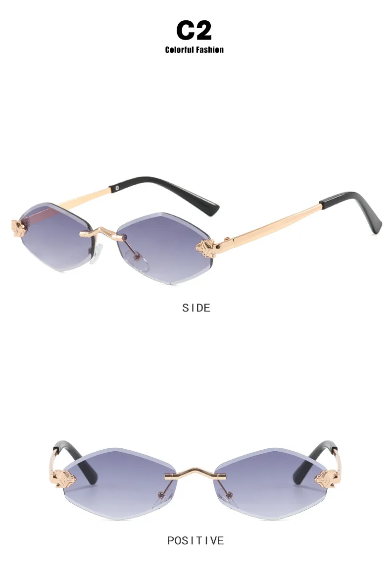 Unisex Diamond Shape Sunglasses Fashion Special Frameless UV Protection Travel & Street Style Gray & Gold PC Lens display picture 10
